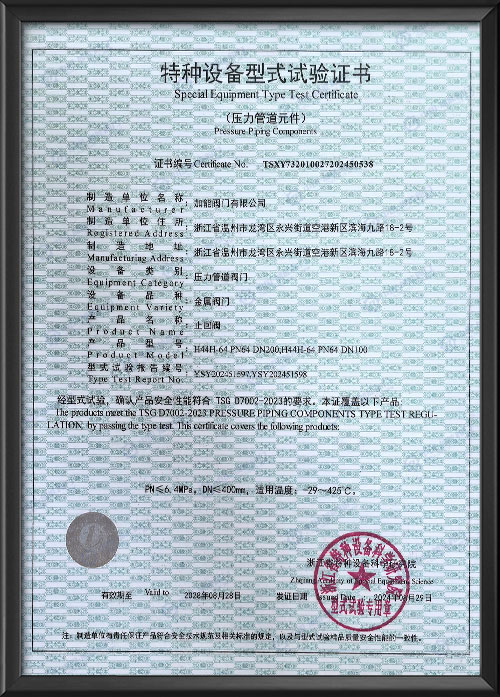 特种设备型式试验证书-止回阀