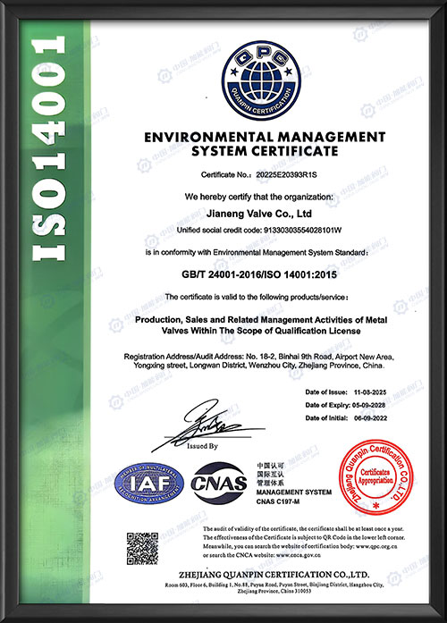 环境管理体系认证证书-英文